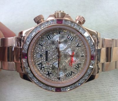Fake Rolex with Diamond Bezel Daytona Watch 40mm Rose Gold